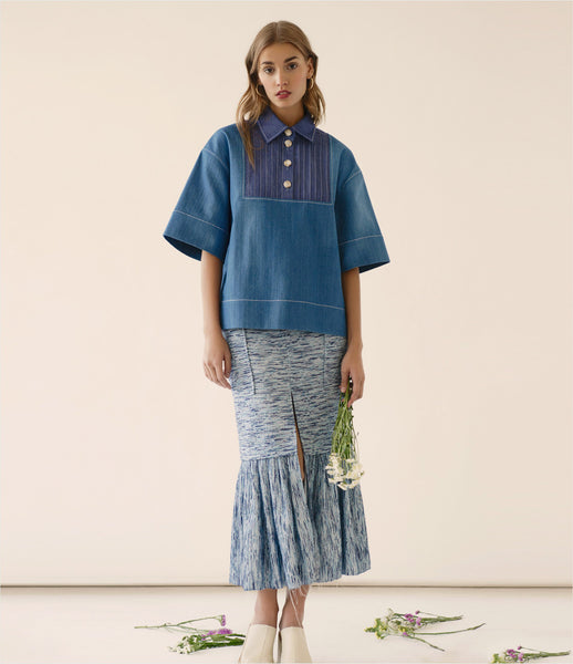 FLOW_the_label_blue_cotton_midi_skirt_speckle_print_split-front_micro-pleat_high-waist_contemporary-design_womenswear_fashion_kidsofdada_290