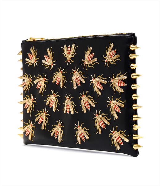 CMPLTUNKNWN_clutch_accessory_vegan_leather_black_animal_hand_embroidered_gold_embellished_red_wasps_spikes_edgy_kidsofdada