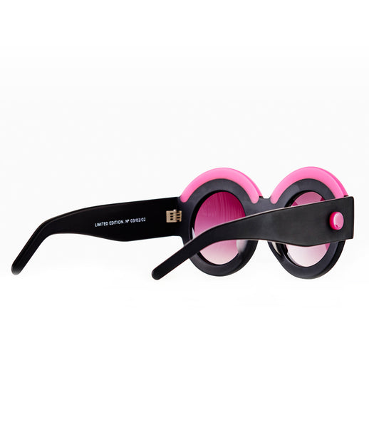 Fakoshima_sunglasses_accessory_under_300_Italian_acetate_pink_black_round_lenses_futuristic_fashion_kidsofdada