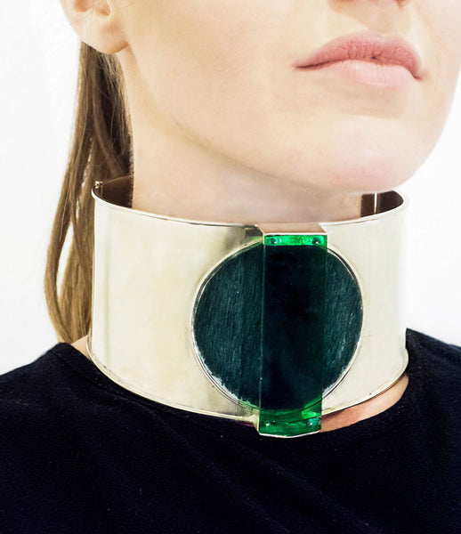 Isabel_Englebert_necklace_jewelry_handmade_silver_cow_hair_acrylic_green_choker_thick_statement_70s_fashion_kidsofdada