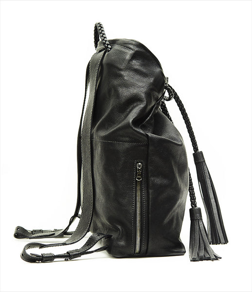 Moses_Nadel_backpack_accessory_handmade_made_to_order_leather_black_braided_tassels_versatile_urban_fashion_kidsofdada