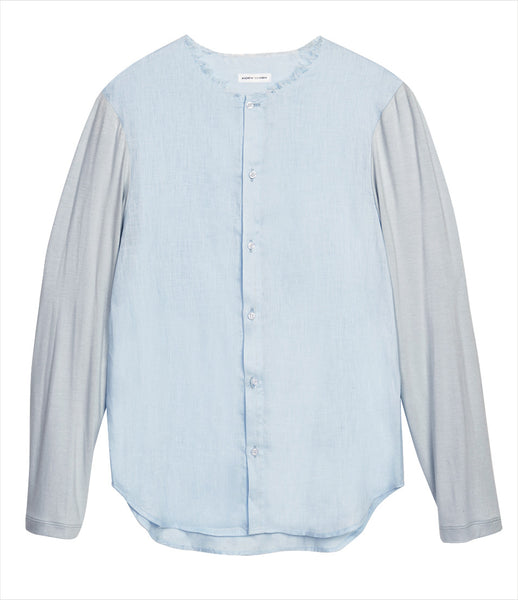 Andrew_Coimbra_button-down_shirt_collarless_frayed-edge_white_blue_bamboo_cotton_handmade_basic_womens_mens_clothing_fashion_kidsofdada