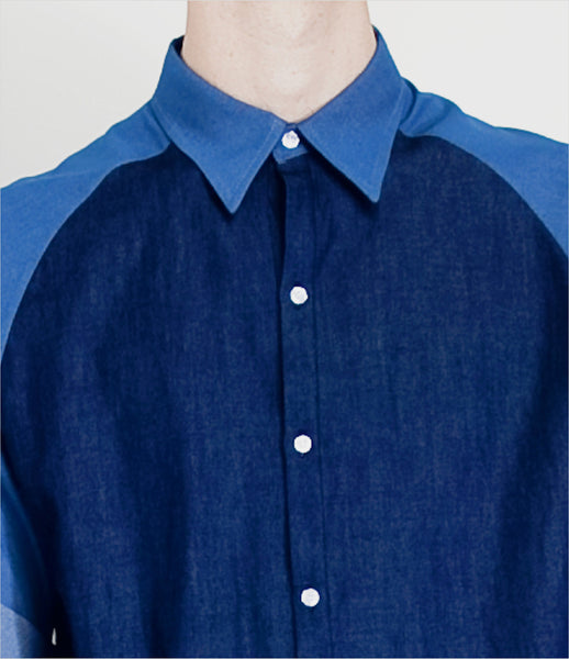 Andrew_Coimbra_denim_button-down_shirt_short-sleeve_two-tone_classic_contemporary_unisex_mens_womens_fashion_clothing_kidsofdada