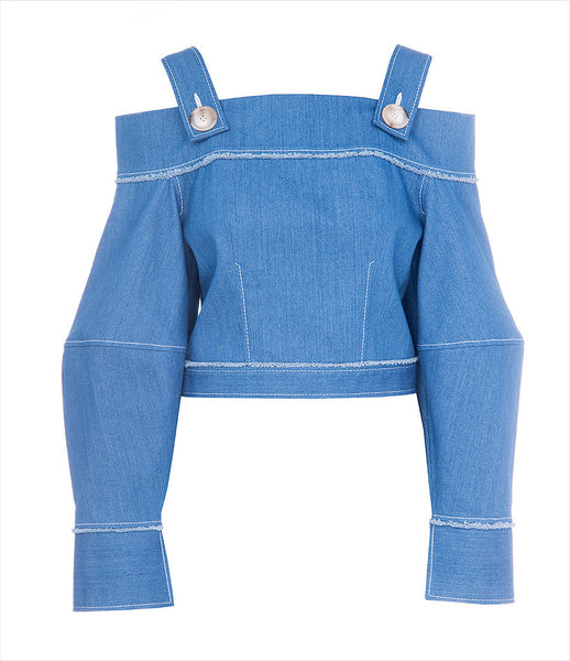 FLOW_the_label_denim_cropped_cold-shoulder_off-shoulder_top_balloon-sleeve_womenswear_womens_fashion_70s_80s_kidsofdada_230