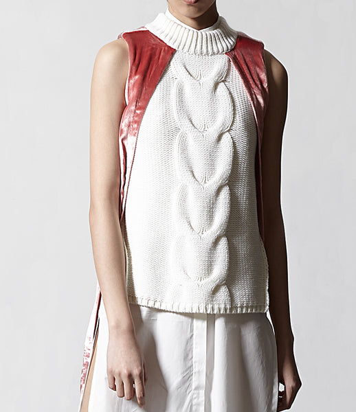 Matt_Hui_vest_clothing_handmade_merino_wool_pink_sleeveless_velvet_back_panel_turtle_neck_edgy_kidsofdada