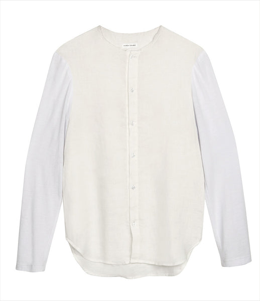 Andrew_Coimbra_button-down_shirt_collarless_frayed-edge_white_blue_bamboo_cotton_handmade_basic_womens_mens_clothing_fashion_kidsofdada
